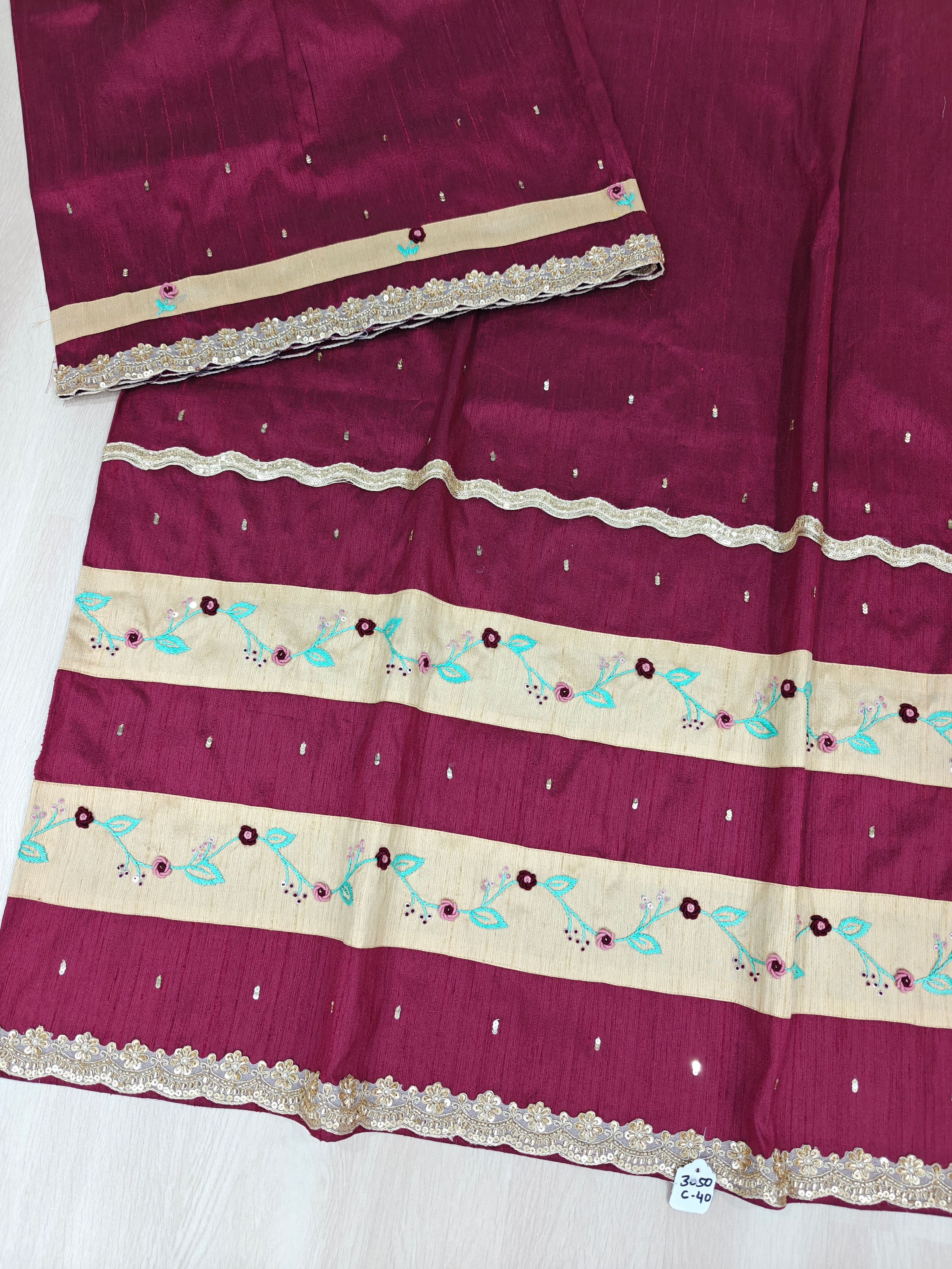  Maroon rida, Handwork ,bhaari Raw Silk material 